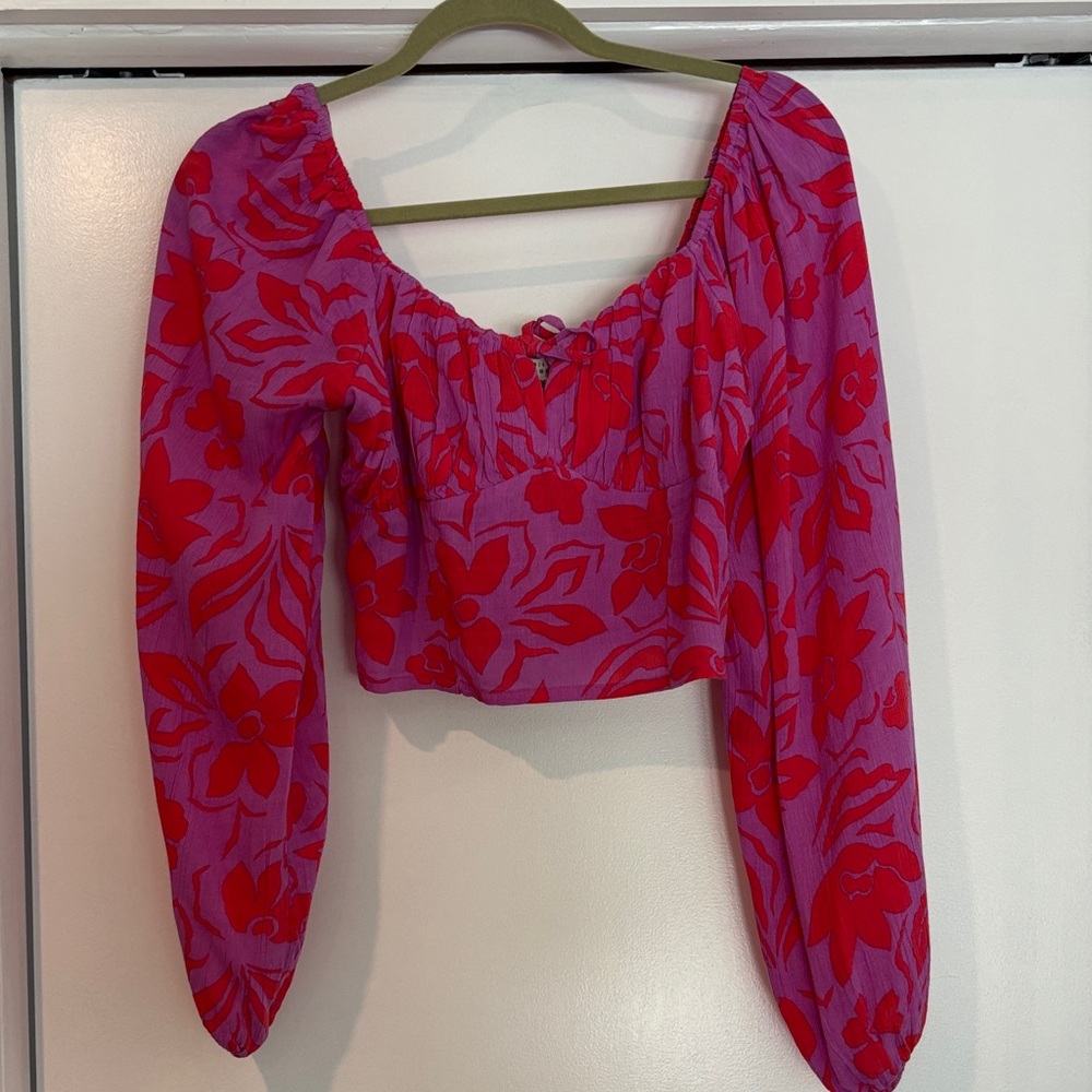 Billabong Red and Purple Floral Blouse